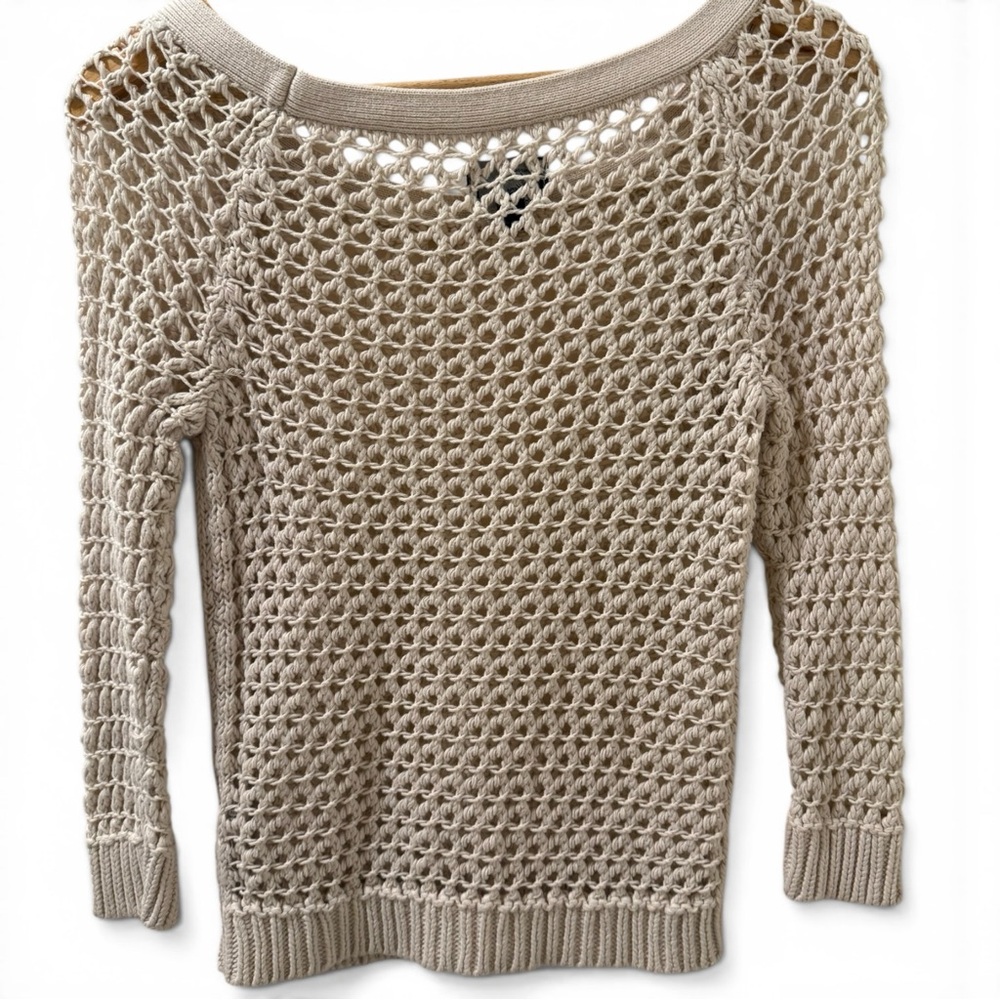 American Eagle Outfitters Open Knit Crochet Sweater Cream Boho Western Size S - Picture 5 of 8